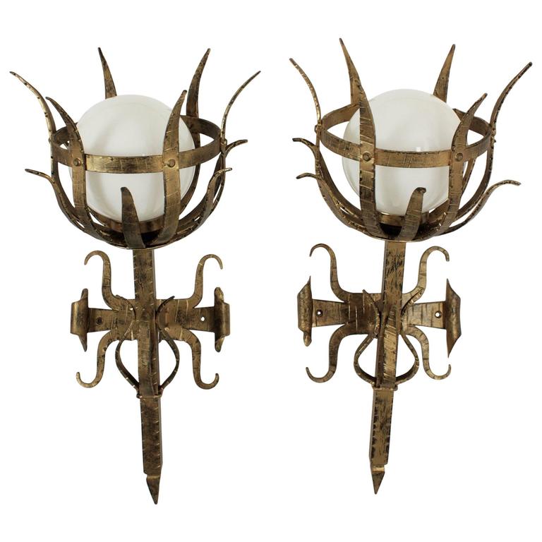 Cast Bronze Medieval Gothic Dragon Sconce, Pair For Sale at 1stdibs