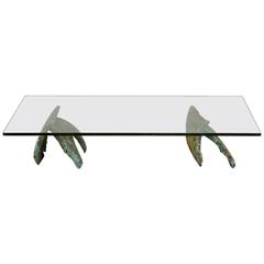 Mid-Century Nadine Effront Brutalist Metal and Glass Coffee Table, 1960s