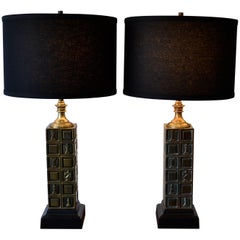 Pair of Mid Century "The Chessmen" Brass Table Lamps by Laurel Lamp Co, 1960's