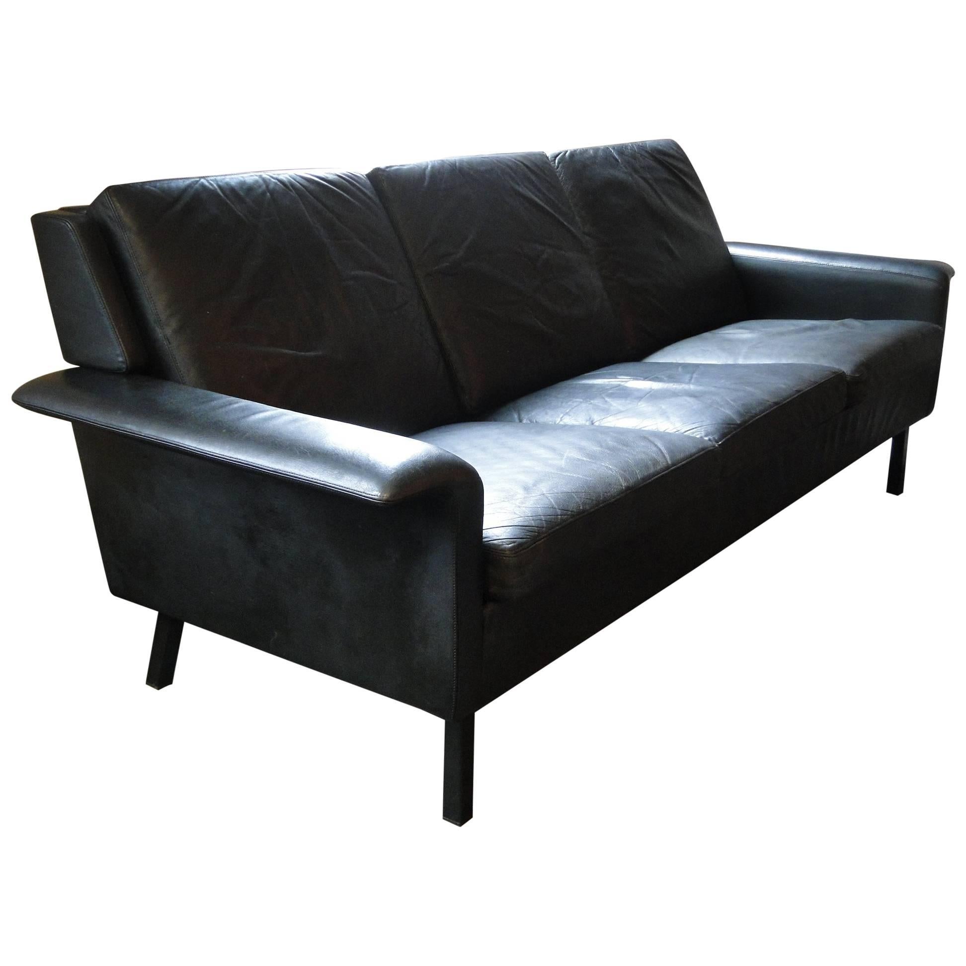 Arne Vodder Black Leather Sofa Patina For Sale