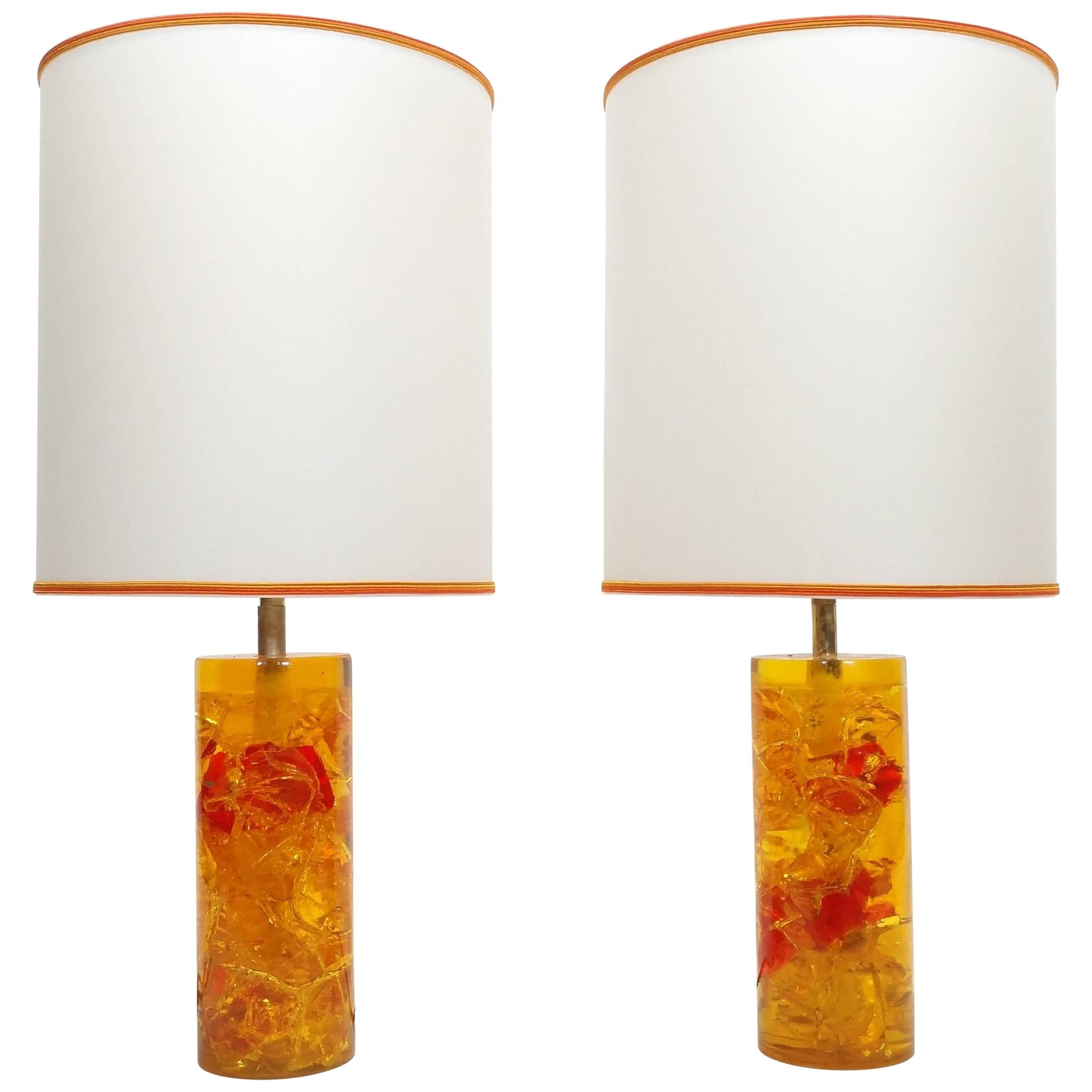 Pair of Table Lamps in Fractal Resin, France, 1970 For Sale
