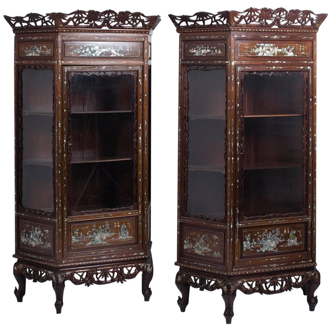 Pair of Indochinese Showcases, circa 1930 For Sale