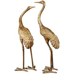 Vintage Two Tall Brass Cranes