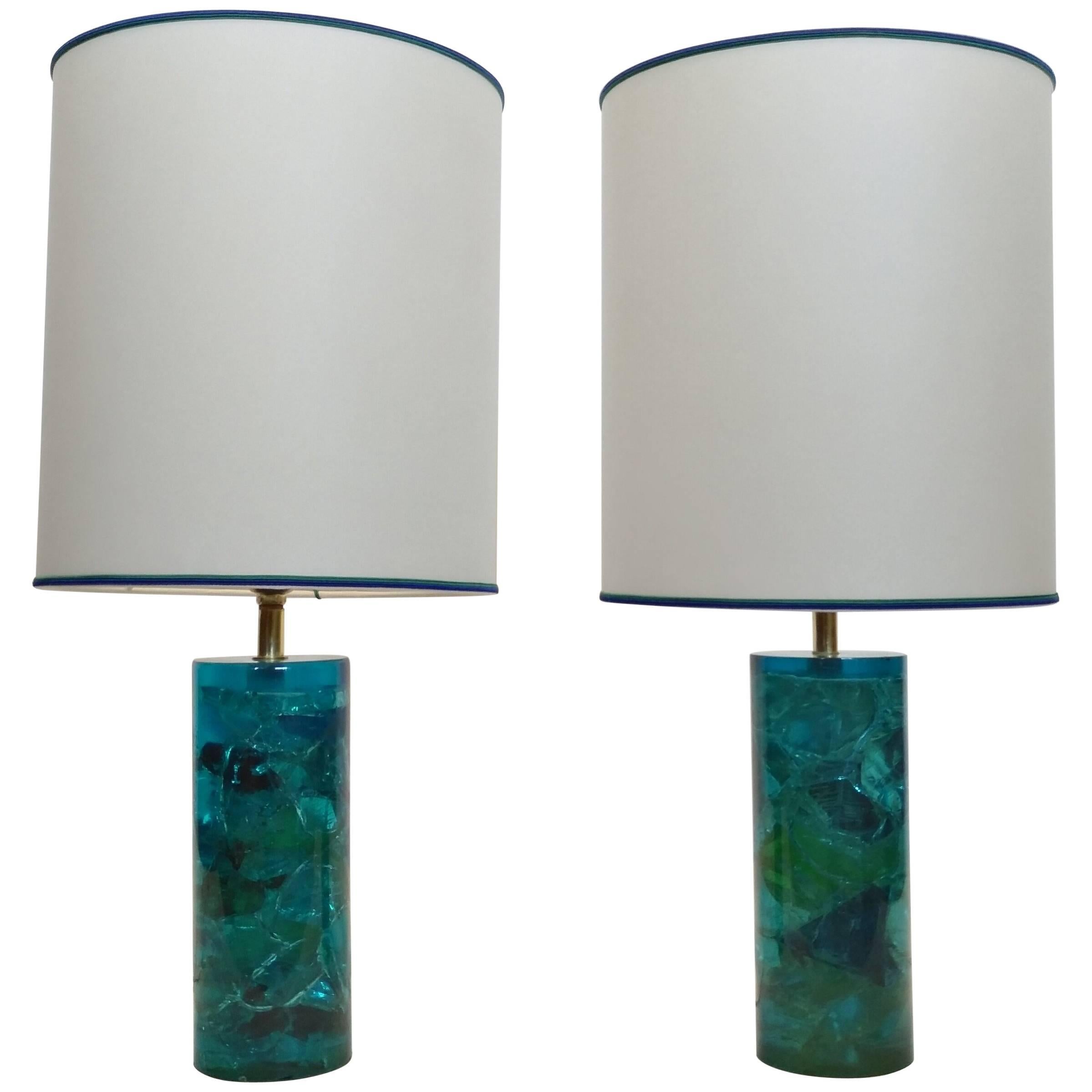 Pair of Table Lamps in Fractal Resin, France, 1970 For Sale