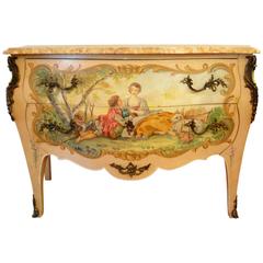Louis XV Style Commode Decorate with Hand-Painted Romantic Scene Marble Top 7