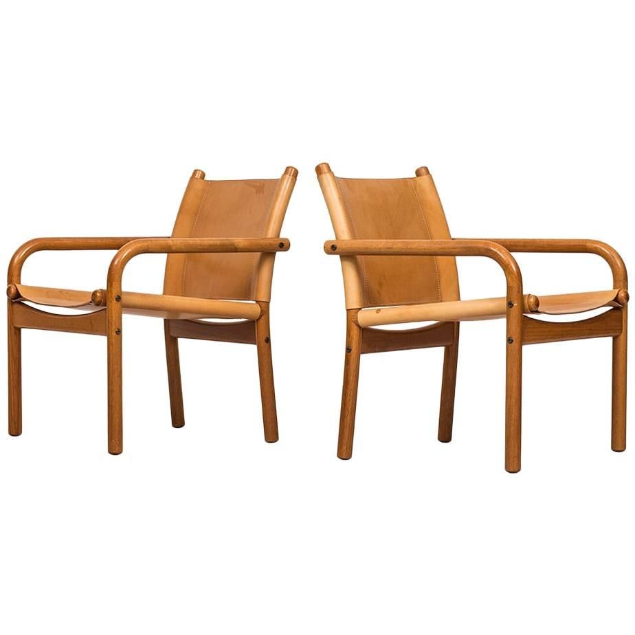 Easy Chairs in Oak and Cognac Brown Leather by Bernstorffsminde Møbelfabrik