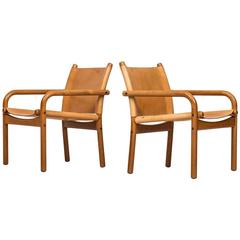 Easy Chairs in Oak and Cognac Brown Leather by Bernstorffsminde Møbelfabrik