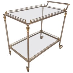 Mid-Century Modern Two-Tier Brass and Metal Serving Cart