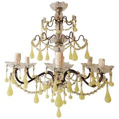 Yellow Opaline Drops and Beads French Chandelier