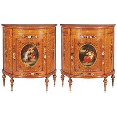 Pair of 19th Century English Demilune Commodes in the Neoclassical Style