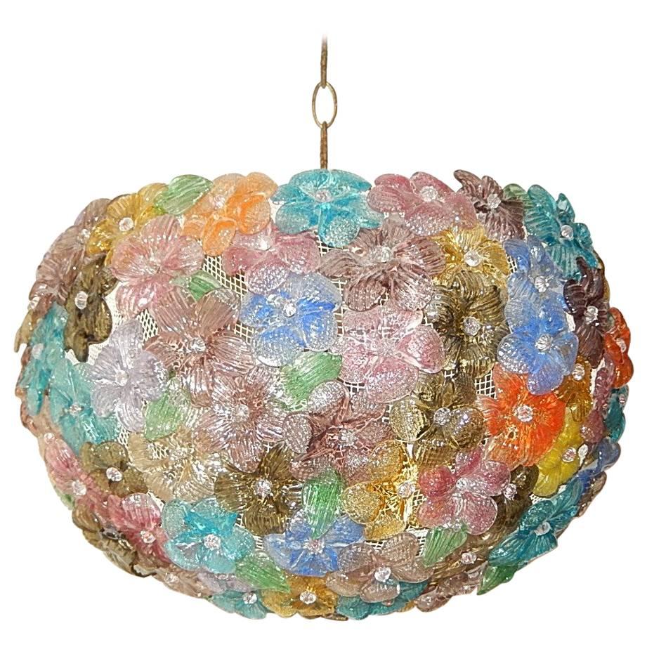 Mid-Century Murano Flowers Ball Chandelier Attributed to Barovier & Toso