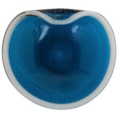 Italian Murano Blue White Gold Art Glass Bowl