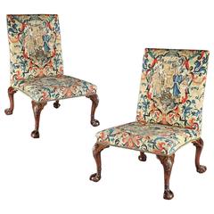 Pair of George II Mahogany Carved Side Chairs with Needlework Upholstery 4