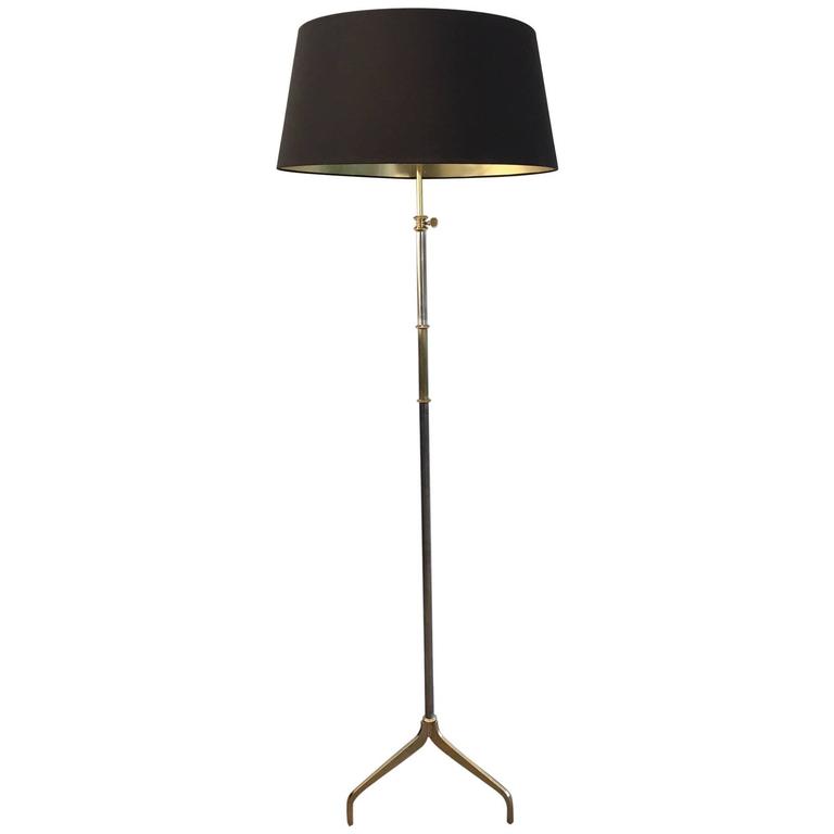 Brass and Brushed Steel Floor Lamp with a Tripod Base in the Style ... Brass and Brushed Steel Floor Lamp with a Tripod Base in the Style ...