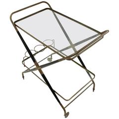 Wood Glass and Brass Bar Trolley by Cesare Lacca
