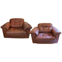 Pair of De Sede DS 101 Leather Reclining Armchairs, 1969