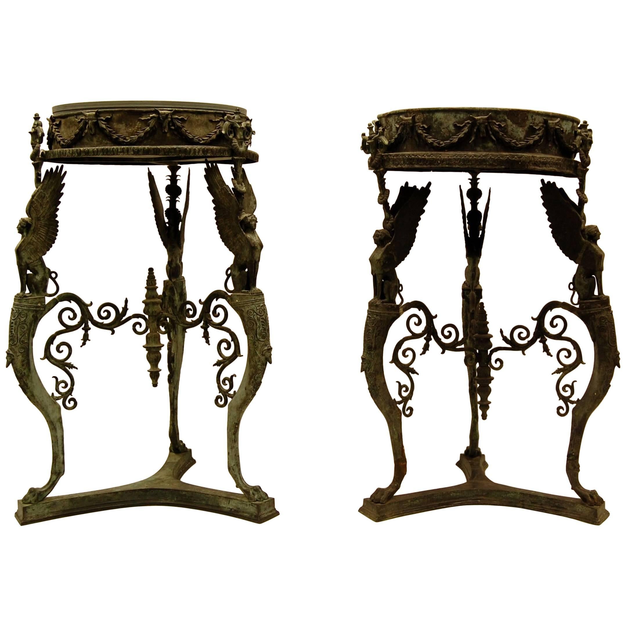 Two Grand Tour Bronze Athéniennes or Stands Dated, 1903 For Sale