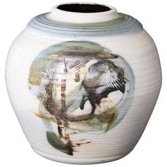 Chris Staley, Large Pot with Hand-Painted Abstract Elements, Signed 6