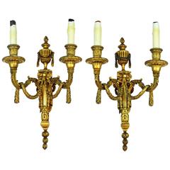 Pair of 19th Century Louis XVI Style Gilt Bronze Two-Arm Wall Sconces 9