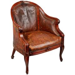 Early 19th Century French Leather Library Bergere Armchair