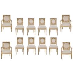 12 Italian 19th Century Louis XVI Style Patinated and Giltwood Dining Chairs 11