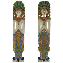 Pair of Indonesian Carved and Painted Plaques 11