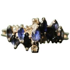 Antique Art Deco 18 Carat Gold, Sapphire and Diamond Ring, Size K