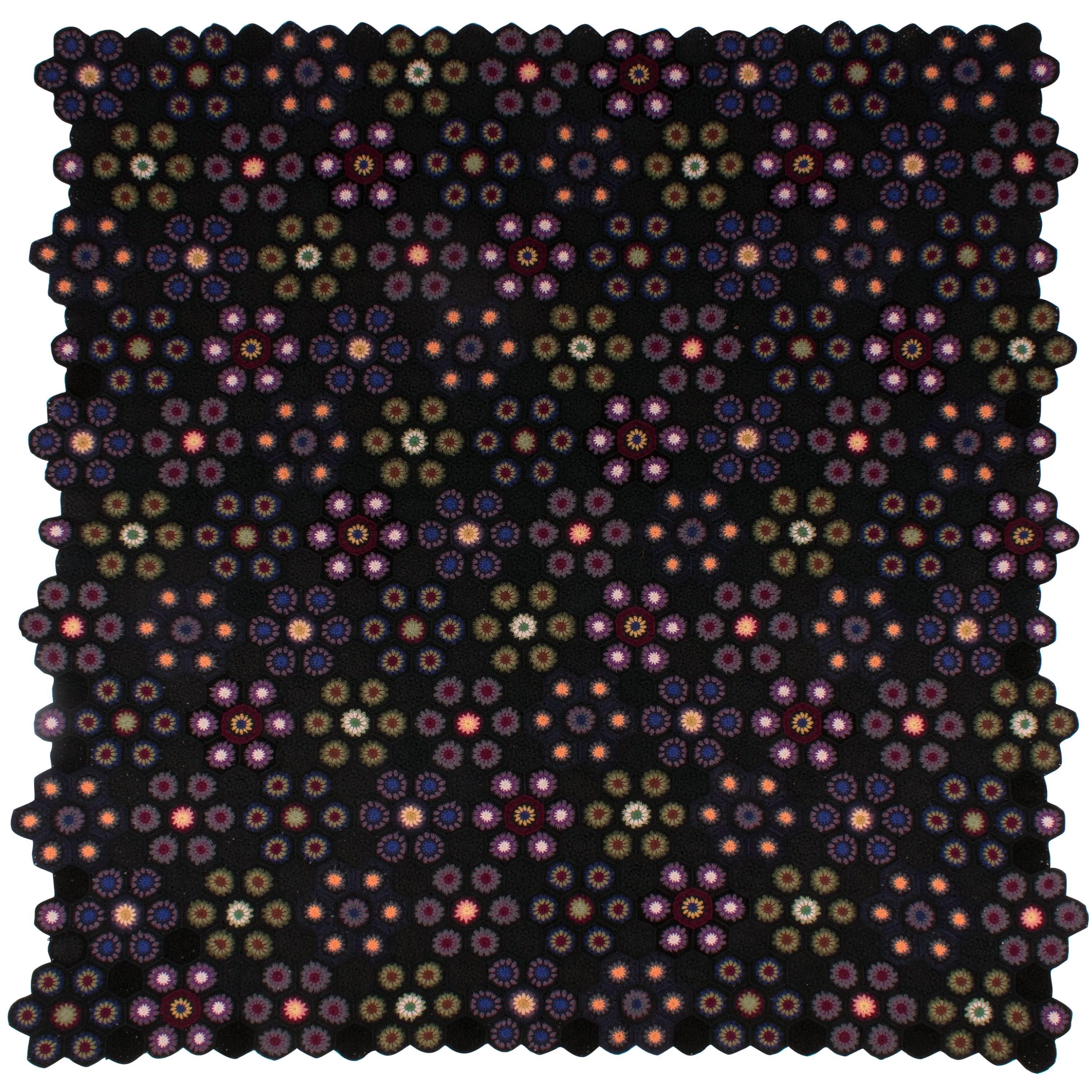 Art Deco Style Crocheted Medallion Blanket Throw 08 Black and Multi Coloured  For Sale