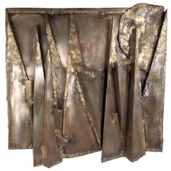 Brutalist Modern Hammered Metal Wall Hanging in the Style of Paul Evans