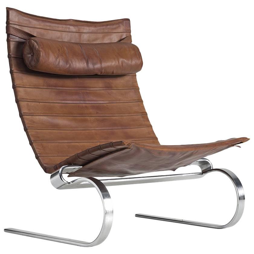 Poul Kjærholm PK20 Lounge Chair in Patinated Brown Leather