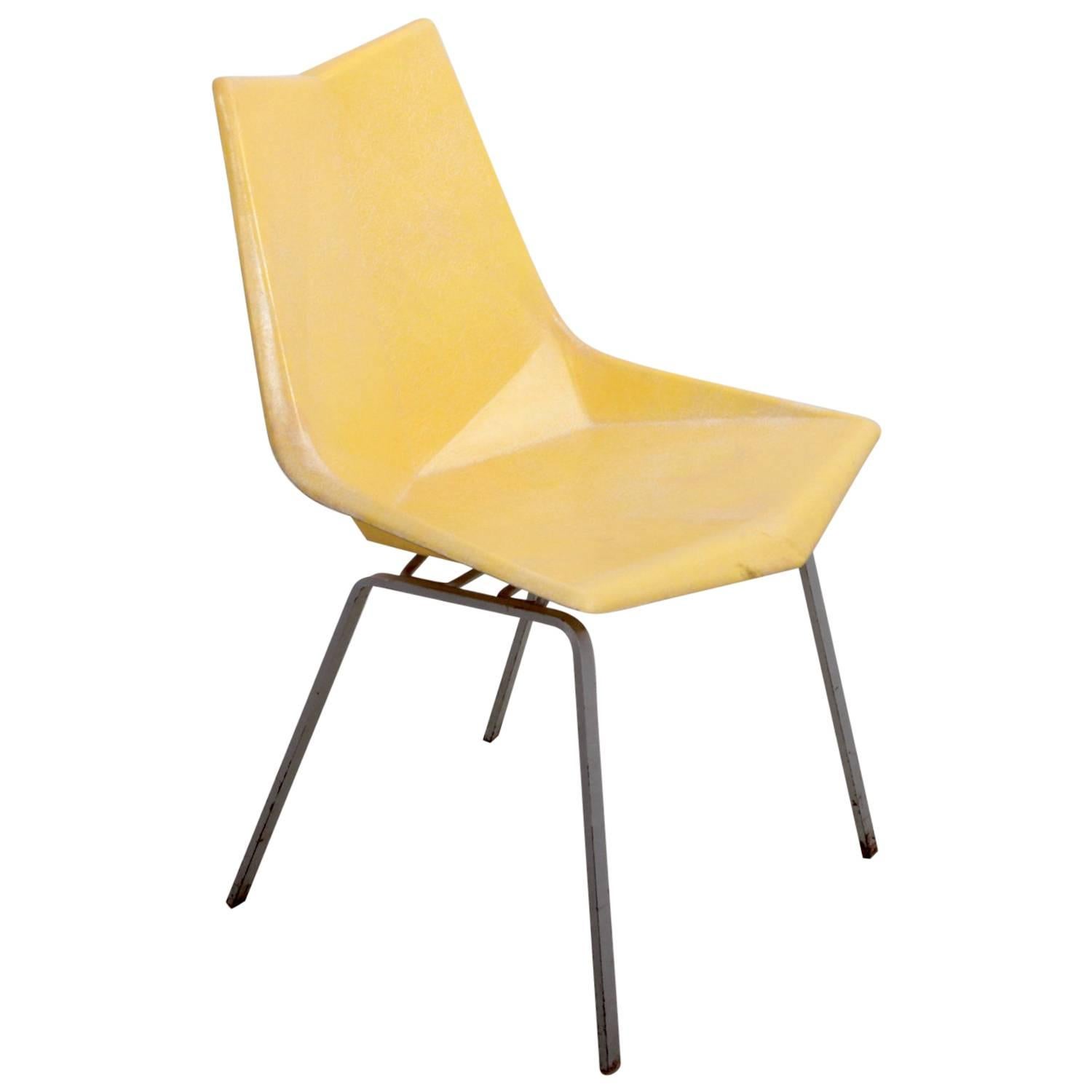 Paul McCobb Yellow Origami Side Chair on Rare Solid Base, USA, 1950s