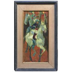 French Jockey Horse Oil on Canvas Painting Laurent, 1958