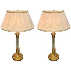 Pair of Ormolu-Mounted Baccarat Candlestick Lamps with Custom Shades 2