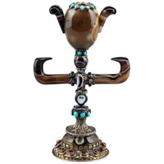 Viennese Agate and Jeweled Asian TOTEM Vase