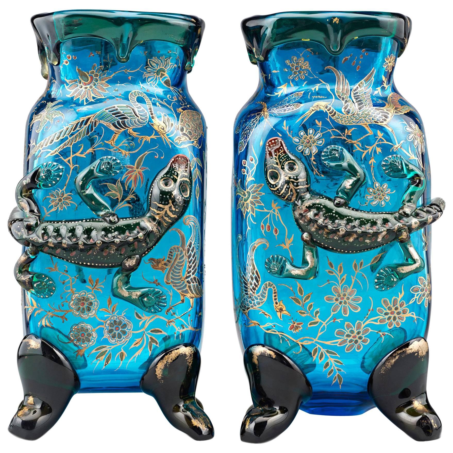Salamander Art Glass Vases by Auguste Jean