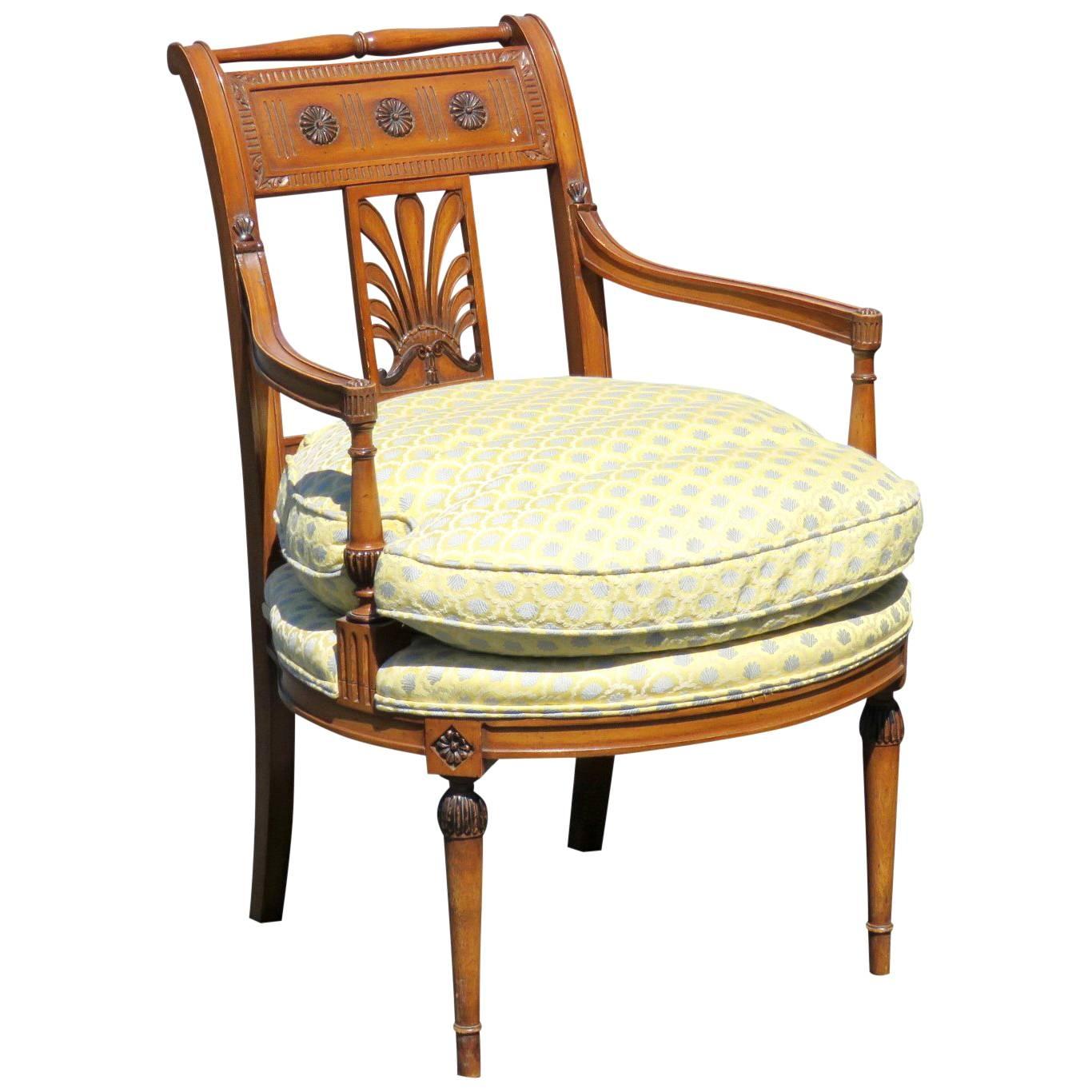 Directoire Style Carved Walnut Armchair Chair