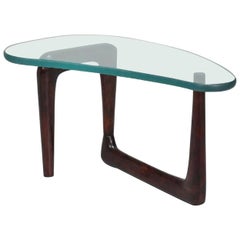table basse italienne des années 1950:: style Fontana Arte:: étonnant plateau en verre de 1" d'épaisseur