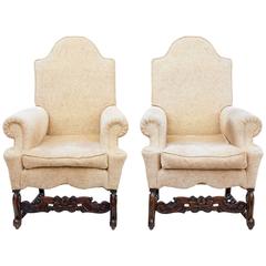Pair of 1920s Carved Oak Armchairs