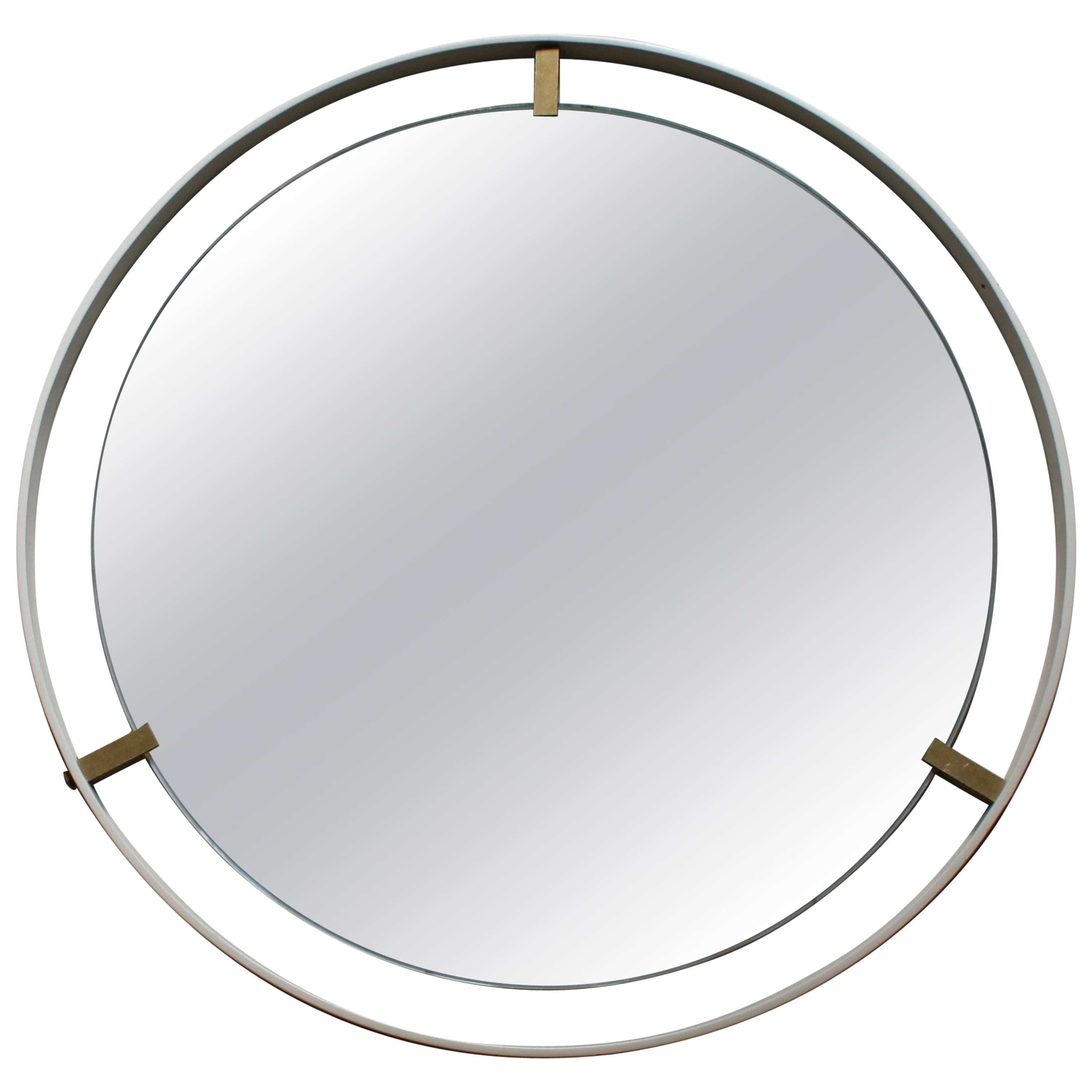 Enameled Metal and Brass Mirror, Italian, 1950s For Sale