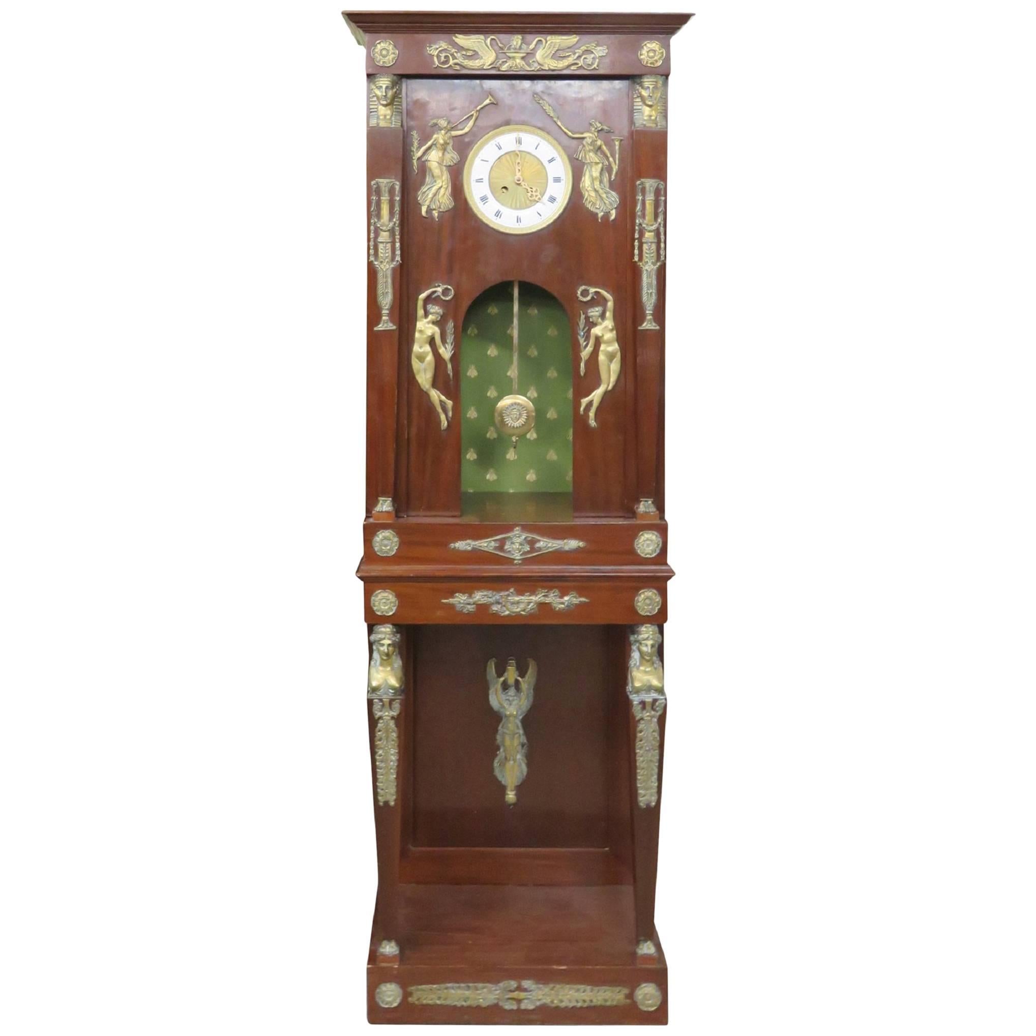 French Empire Style Figural Bronze Mounted Grandfather's Clock