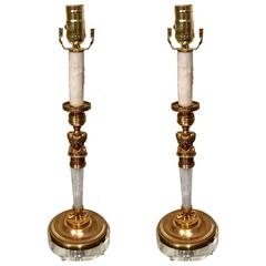 Pair of Rock Crystal and Ormolu Lucite Mounted Candlestick Lamps 11