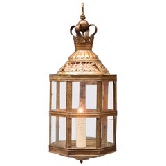 Antique Mid-19th Century Netherlands Dutch Colonial Brass and Glass Lantern