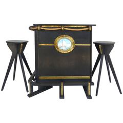 1950s Nautical Theme Dry Bar with Stools, Set of Three 8