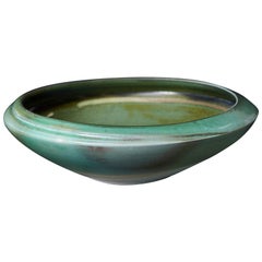 Chris Staley, Large Bowl with Irregular Shape and Partly Green Crackled Glaze