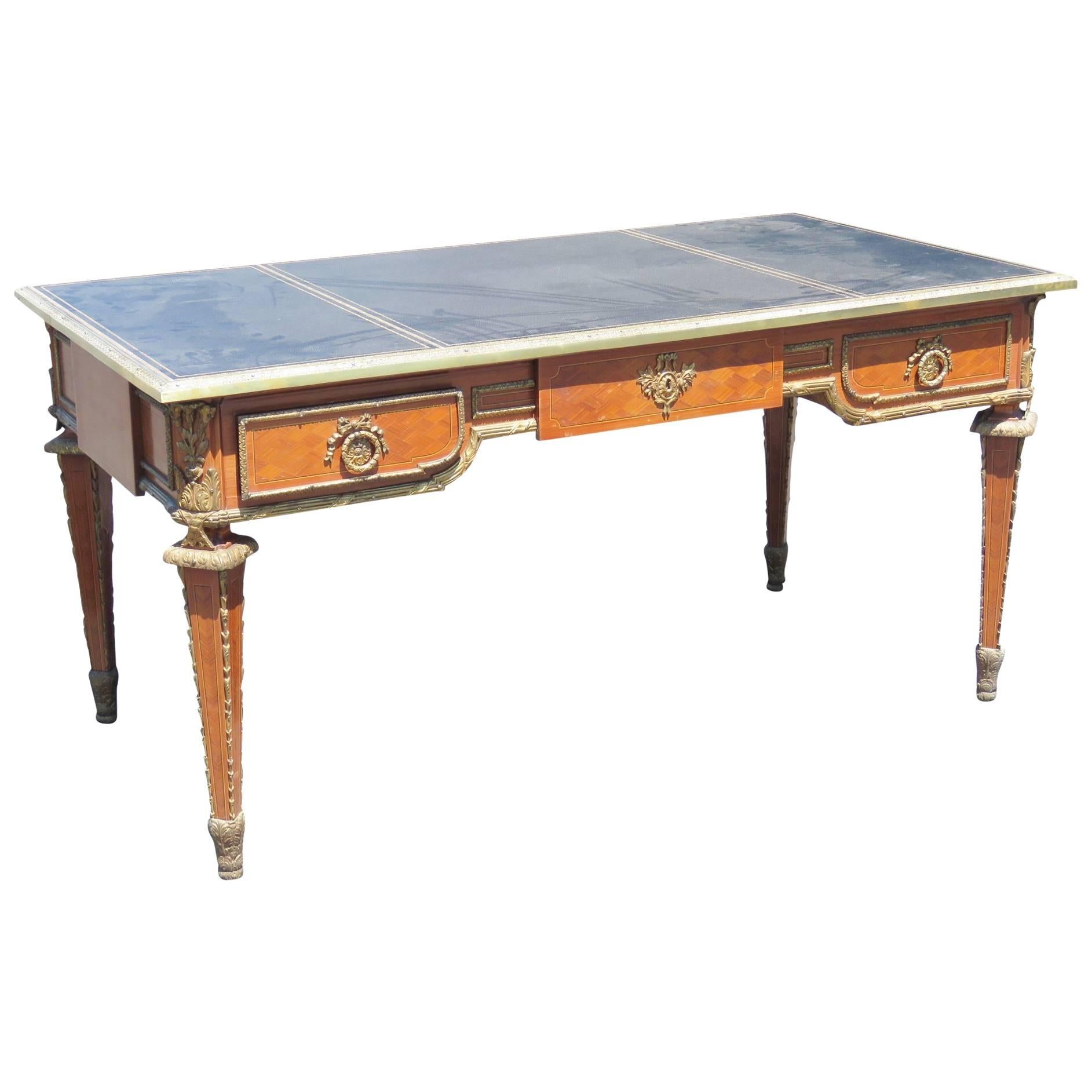 Louis XVI Style Parquetry Inlaid Bronze Mounted Bureau Plat