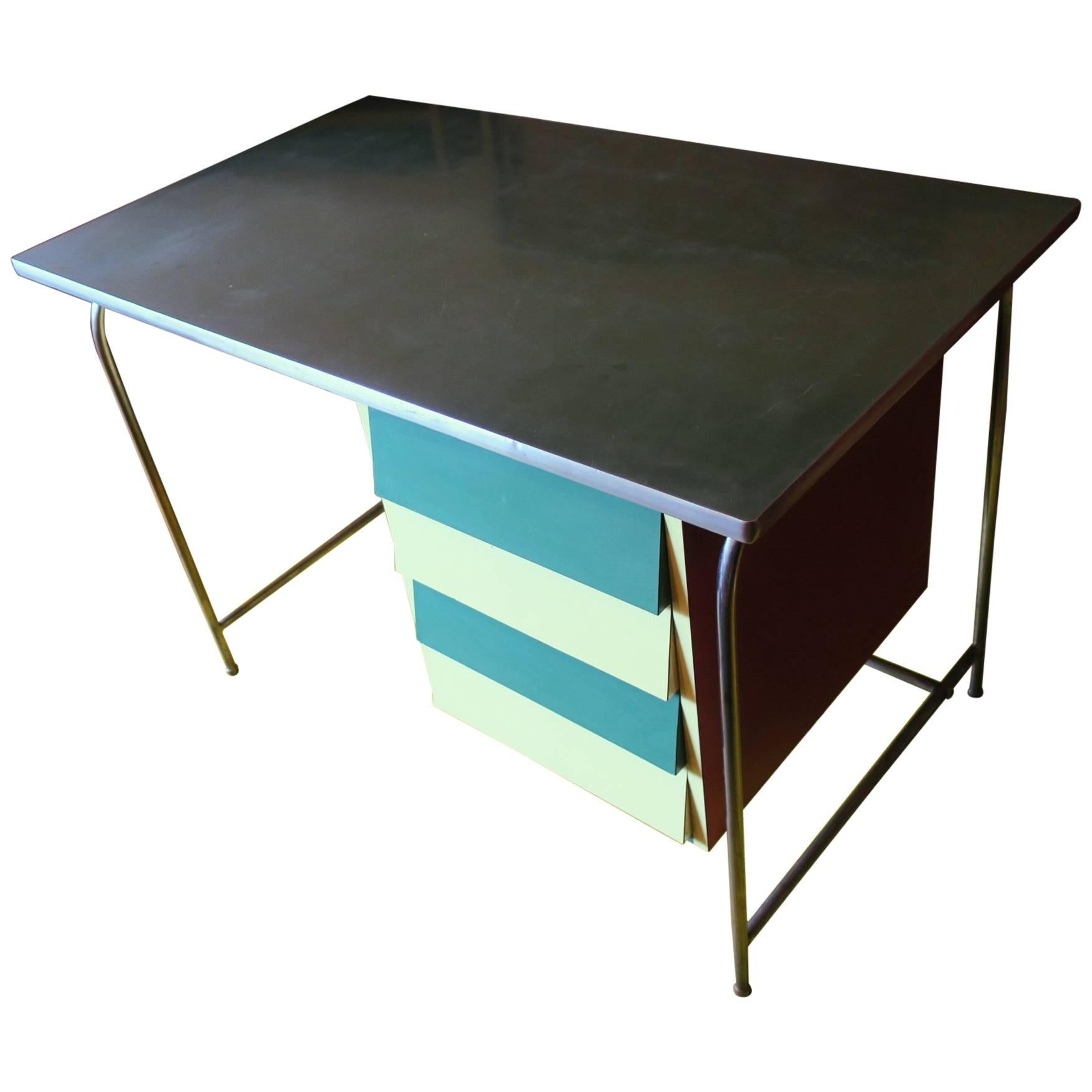 Colorful Italian Tubular Steel and Formica Desk, 1950s-1960s For Sale
