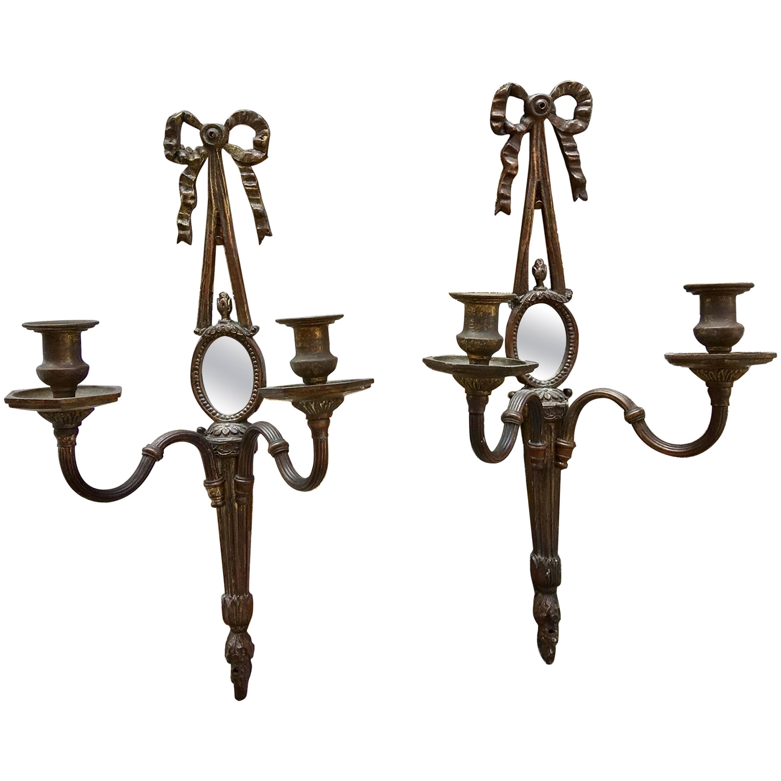 Pair of Small Double Arm Wall Sconce, English, circa 1900 For Sale