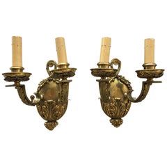 Vintage Pair of English Ornate Double Arm Brass Sconces
