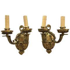Pair of English Ornate Double Arm Brass Sconces 8