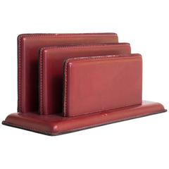 Mid-Century Red Leather Letter Holder Attributed to Jacques Adnet